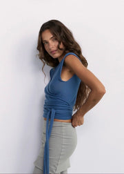 Pinky & Kamal II Merino Wool Knit Wrap - mid blue