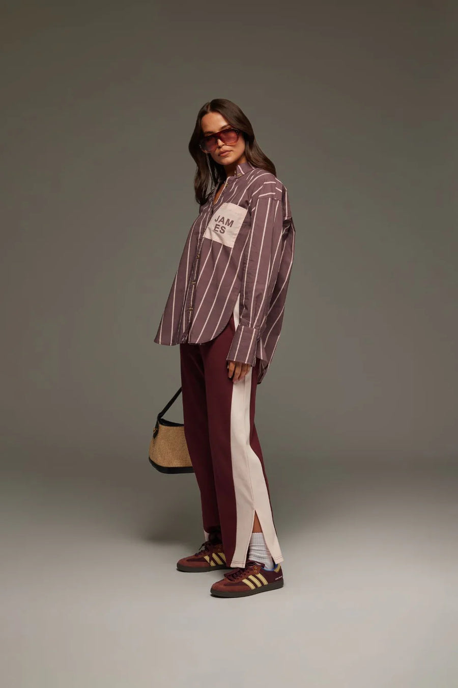 ARAMINTA JAMES II ALPINE Cotton Stripe Shirt - Red wine