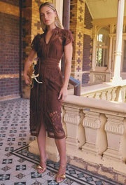 OnceWas II SOLENE Cotton Blend Placement Dress - rosewood