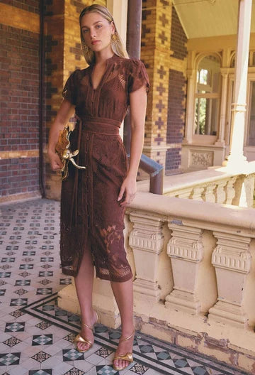 OnceWas II SOLENE Cotton Blend Placement Dress - rosewood