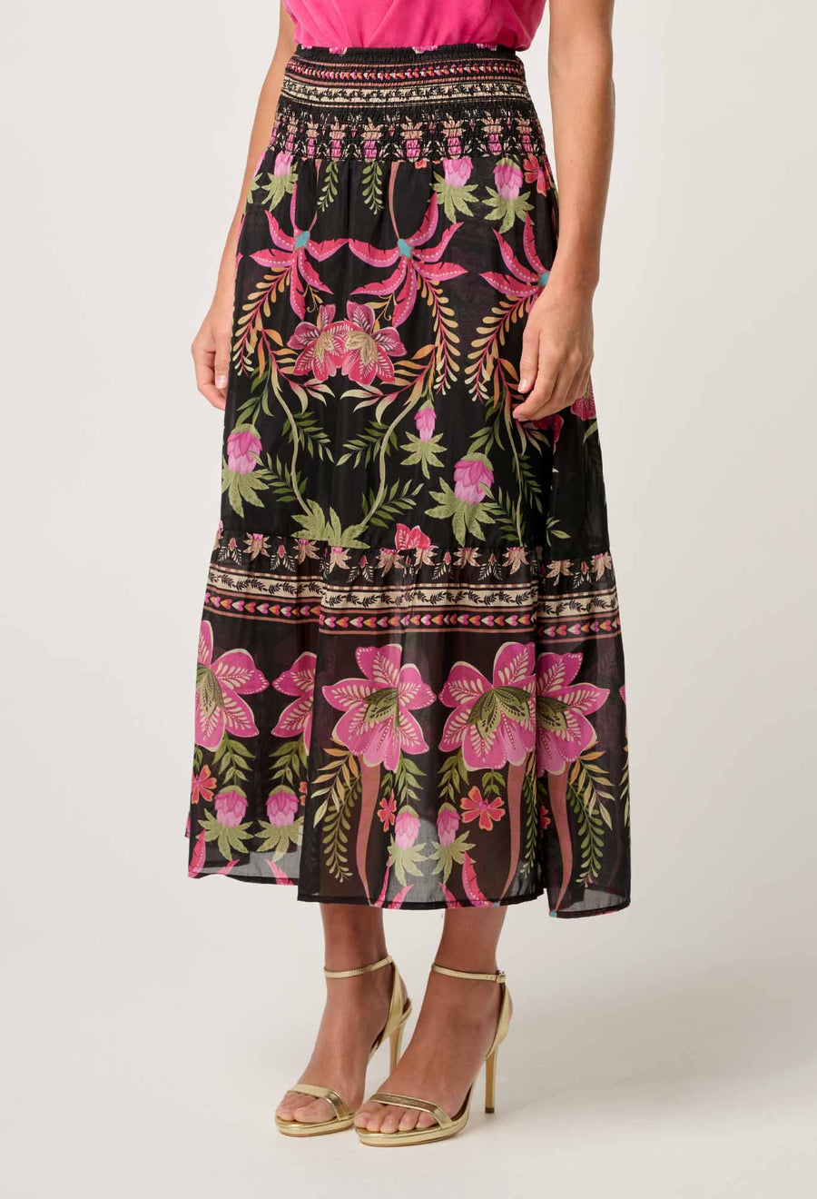 OnceWas II CORDELIA Placement Silk Cotton Skirt - Anthos Lotos