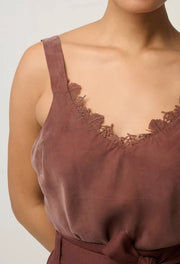 OnceWas II JULIEN Cupro Lace trim cami - rosewood