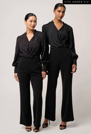 Oncewas II PETITE MARCELA PEARL EMBELLISHED VISCOSE STRETCH PANT - Black /Pearl