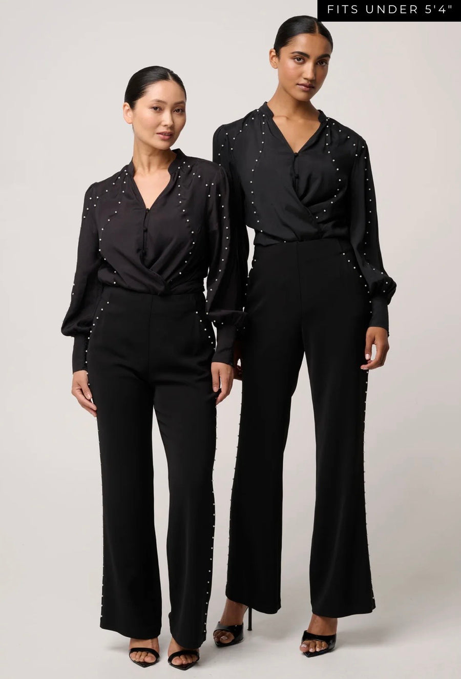 Oncewas II PETITE MARCELA PEARL EMBELLISHED VISCOSE STRETCH PANT - Black /Pearl