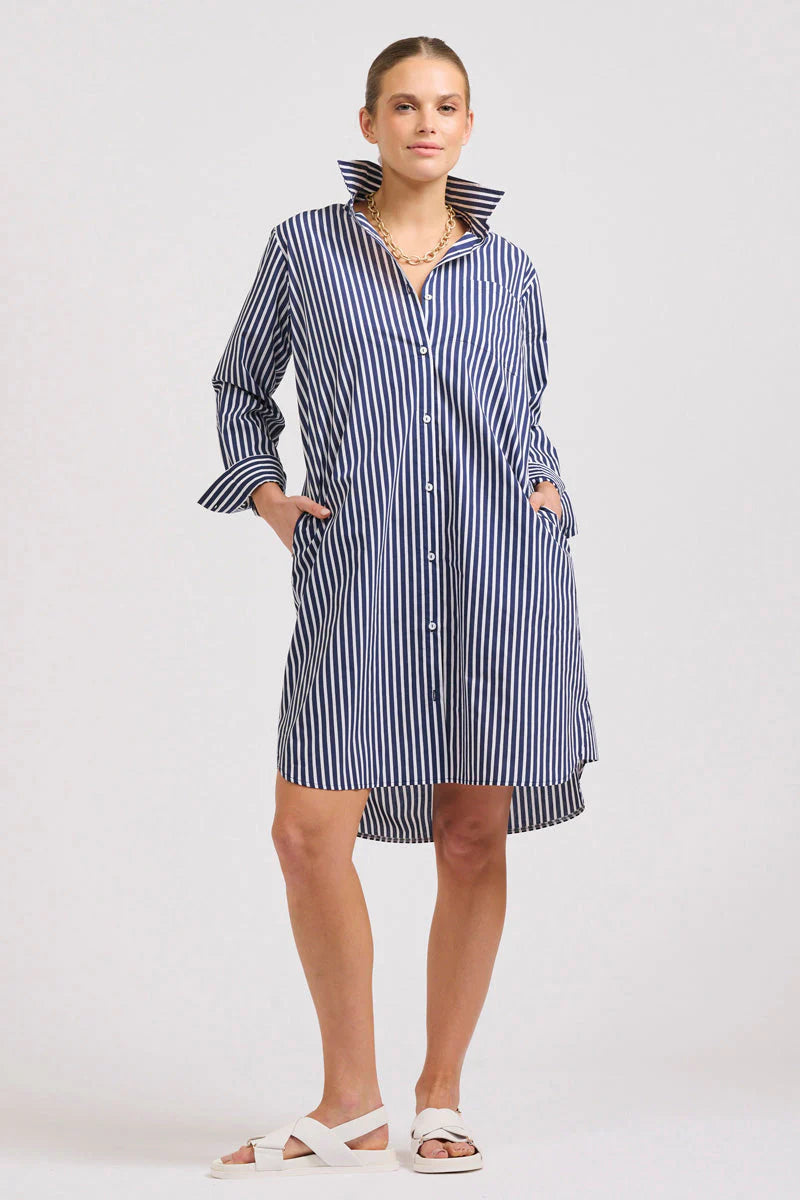 Shirty II CLASSIC Cotton Shirtdress - French Navy Stripe