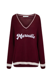 ARAMINTA JAMES II MARSEILLE Knit V-Neck Sweater - Red Wine