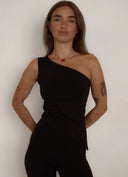 One Shoulder Aysm Hem Tank - Black