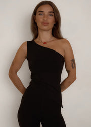 PINKY & KAMAL II One Shoulder Aysm Hem Tank - black