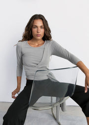 Pinky & Kamal II 3/4 BELTED Wrap Around Top - Pebble Gray