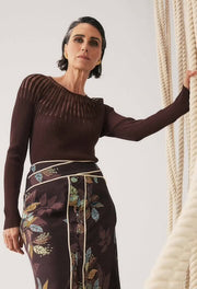 Oncewas II RHIANNON Sheer Neckline detail Knit top - mocha