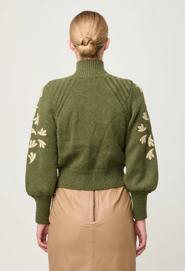 Oncewas II. CAMELA Placement Embroidered Knitted Bomber Jacket - olive