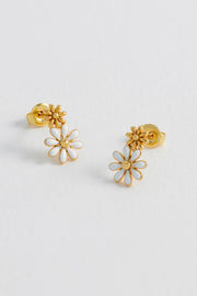 Estella Bartlett II White Enamel Double Flower Studs - Gold plated