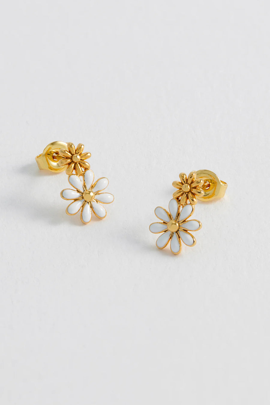 Estella Bartlett II White Enamel Double Flower Studs - Gold plated