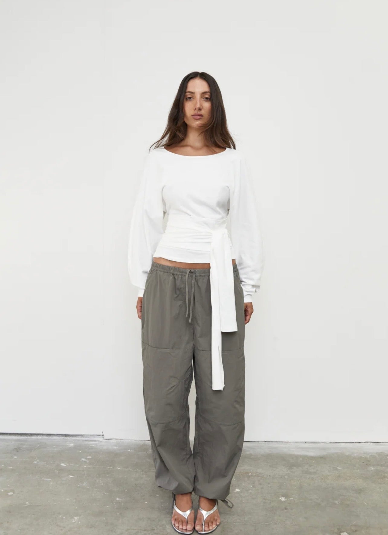 Pinky & Kamal II WAIST WRAP LONG SLEEVE TOP - White