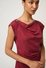 Oncewas II MONIQUE PETITE Draped Neck Dress - ruby
