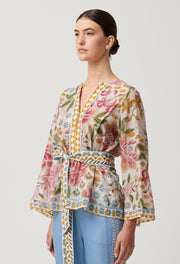 Oncewas II EMERY COTTON SILK Kaftan Tie Top - placement print