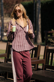 ARAMINTA JAMES II ALPINE Cotton Stripe Shirt - Red wine