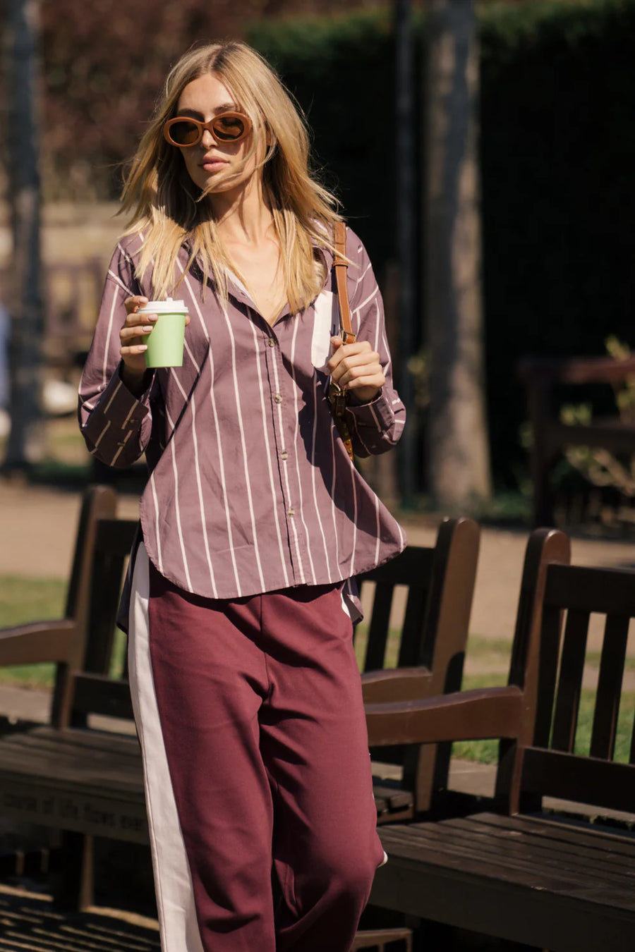 ARAMINTA JAMES II ALPINE Cotton Stripe Shirt - Red wine