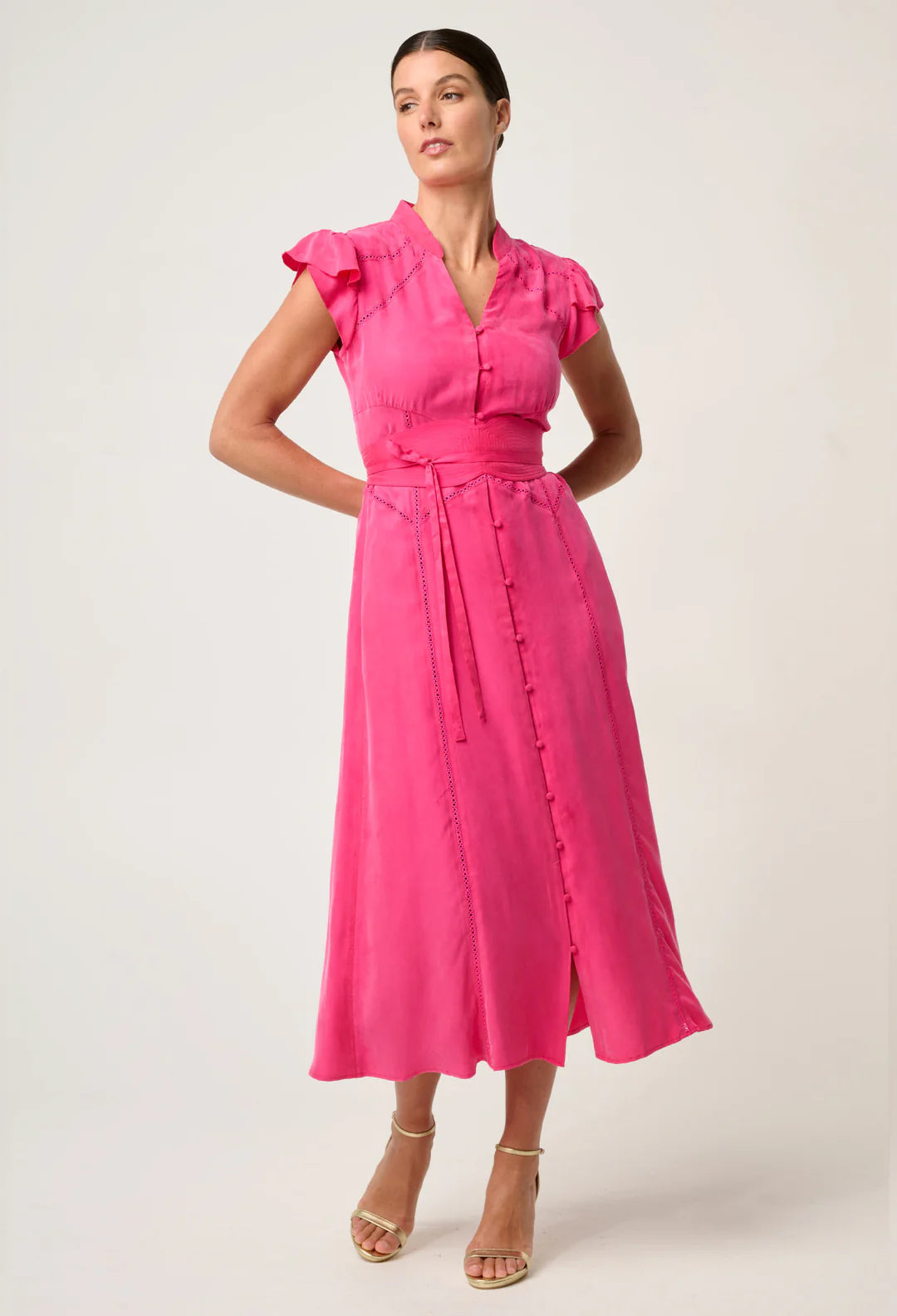 OnceWas II ATHINA Cupro Trim Dress - celosia pink