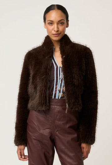 Oncewas II DAWN FAUX Fur Cropped Jacket - walnut