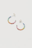 Rainbow Beaded Hoop Earrings - Yellow Gold