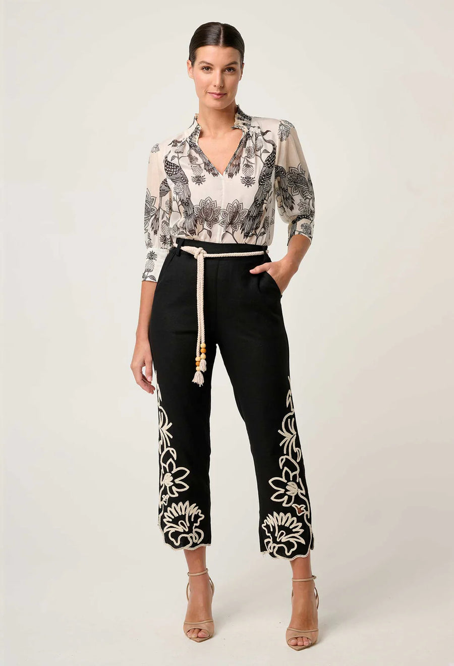 OnceWas II OLEANDER Placement Shirred Collar blouse