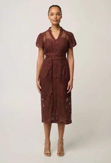 OnceWas II SOLENE Cotton Blend Placement Dress - rosewood