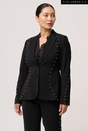 Oncewas II PETITES MARCELA PEARL EMBELLISHED VISCOSE STRETCH BLAZER - Black/Pearl
