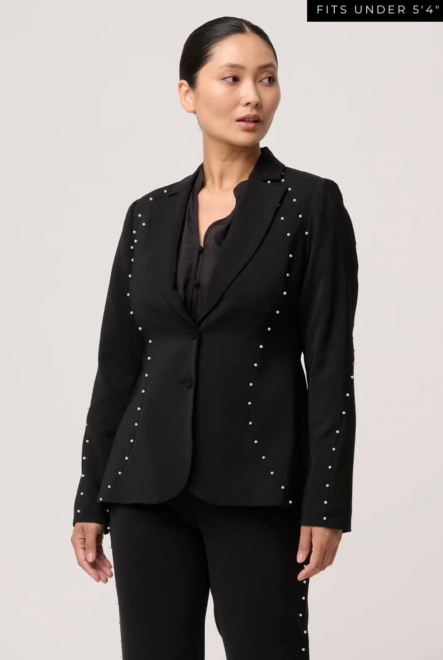 Oncewas II PETITES MARCELA PEARL EMBELLISHED VISCOSE STRETCH BLAZER - Black/Pearl