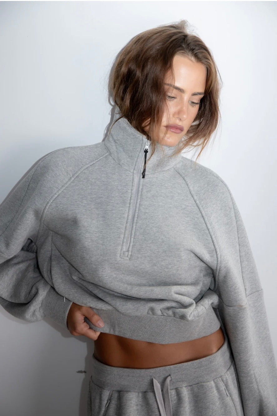 Pinky & Kamal II 1/4 ZIP FLEECE SWEATER - Grey Marle