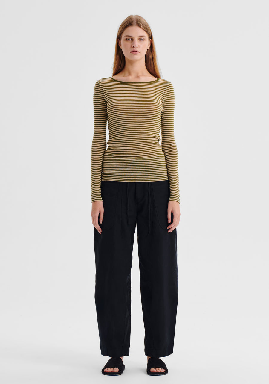 Morrison II MORRI Merino Stripe Round Neck - avocado/birch