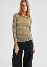 Morrison II MORRI Merino Stripe Round Neck - avocado/birch