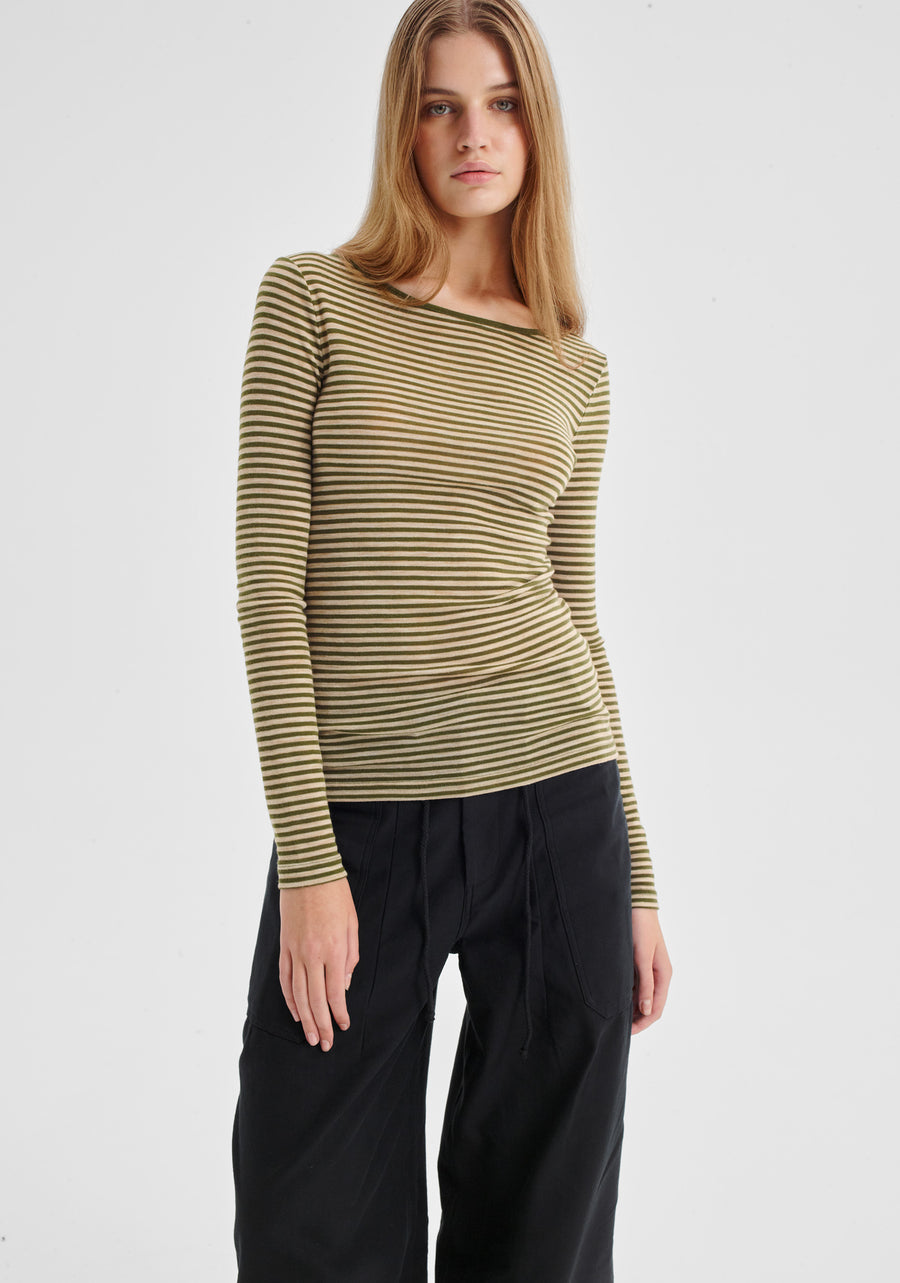Morrison II MORRI Merino Stripe Round Neck - avocado/birch