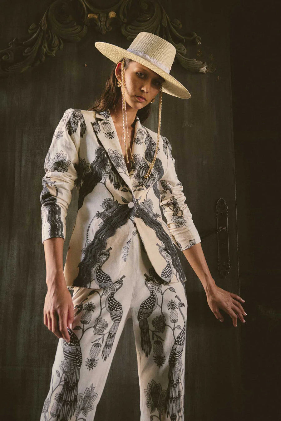 OnceWas II LEANDRO Contrast Lace Trim Linen Blazer