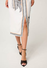 Oncewas II ZENOBIA Contrast Trim Viscose Dobby Midi Skirt - Ivory Casablanca