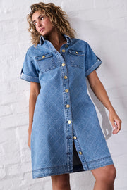 Kireina II SIMON Dress - Check Stitch 70s Blue