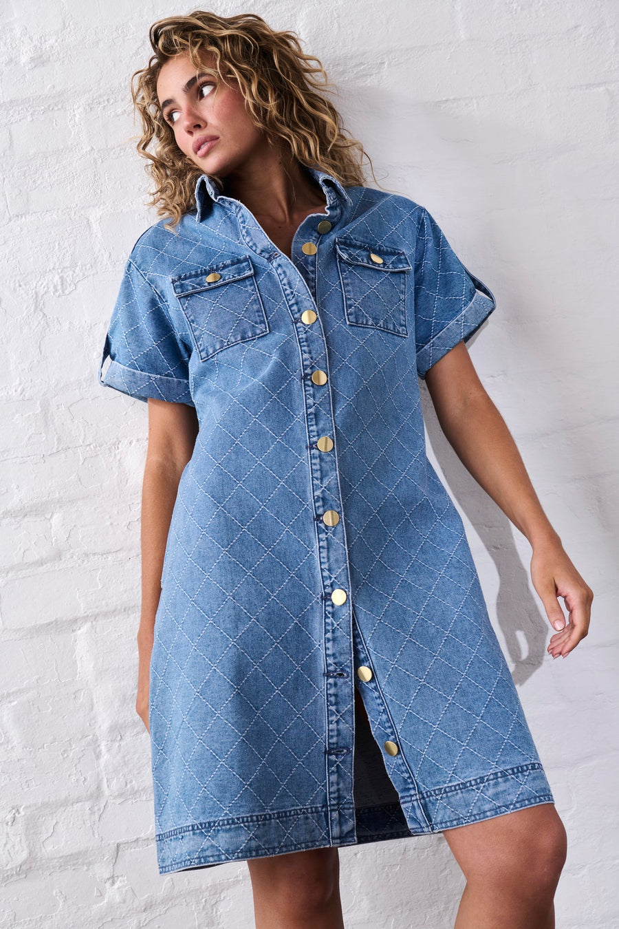 Kireina II SIMON Dress - Check Stitch 70s Blue