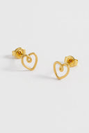Heart Doodle Wire Stud Earrings - Gold