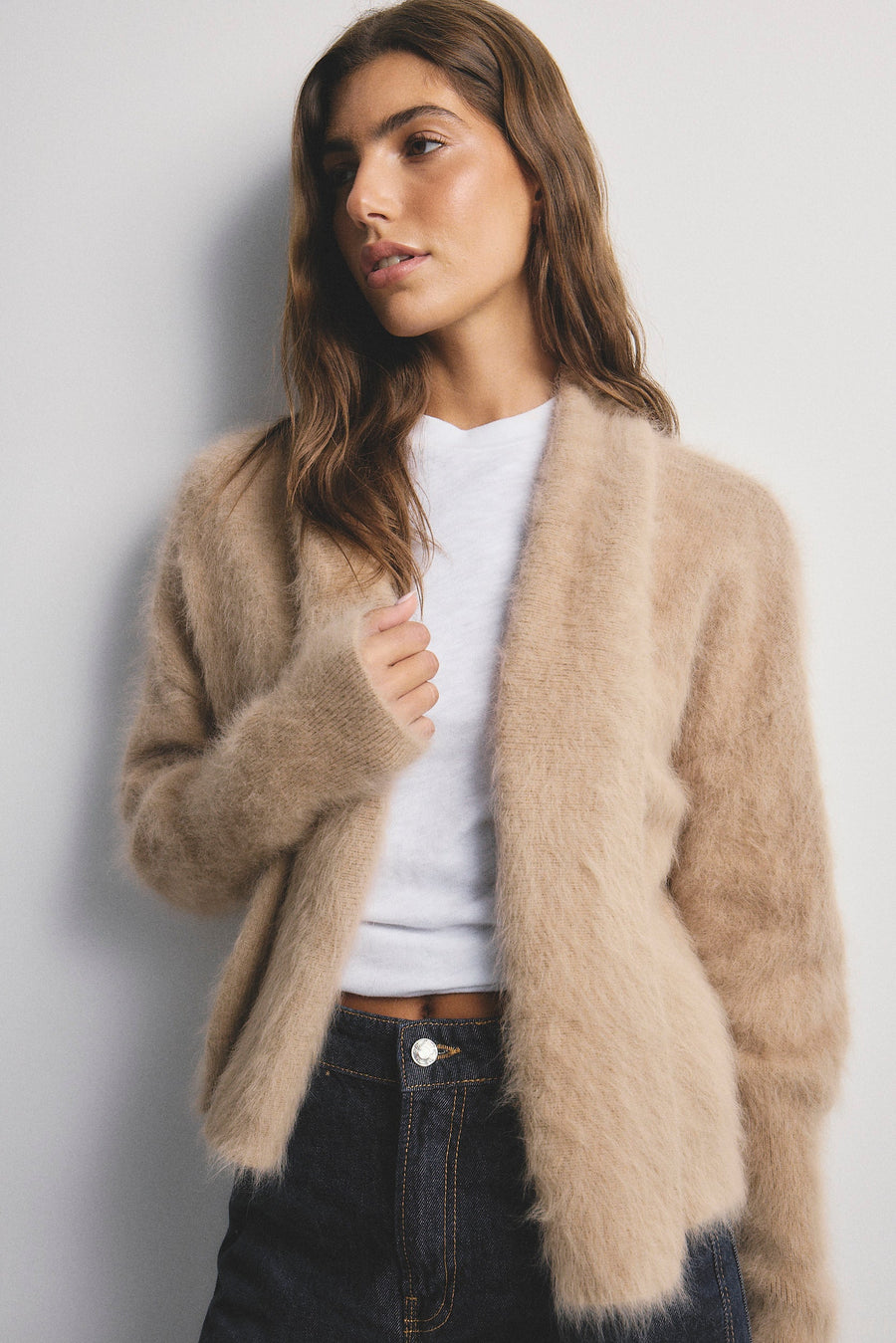 World Of Nomads II ZOE Cropped Open Cashmere Cardigan - Latte