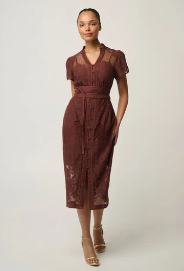 OnceWas II SOLENE Cotton Blend Placement Dress - rosewood