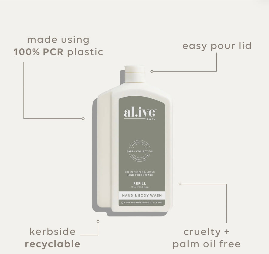 Al.ive II 1 Litre REFILL Hand & Body Wash - Green Pepper & Lotus