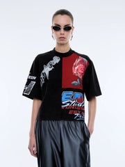 ENA Pelly II FLAMING Rose Patchwork Tee - Washed Black