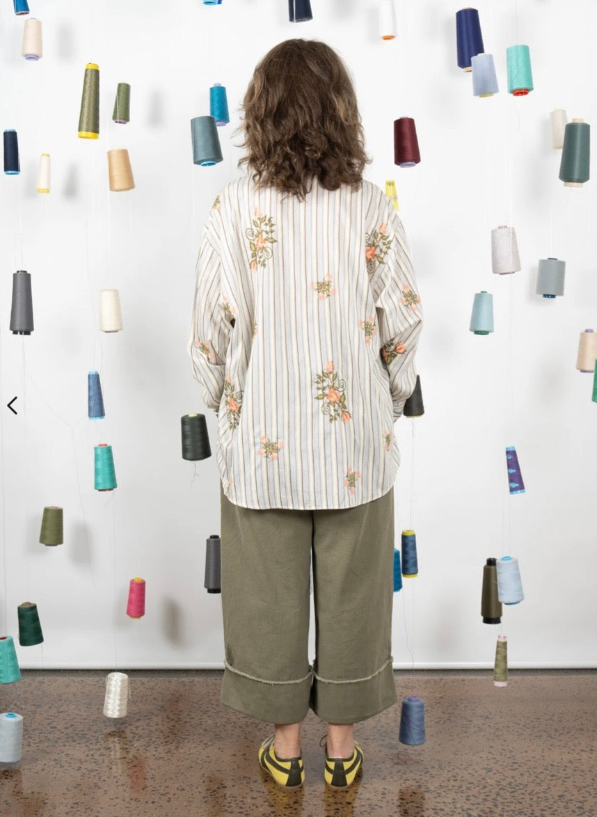 Maud Dainty II REX SHIRT STRIPE - GREY/YELLOW FLORAL