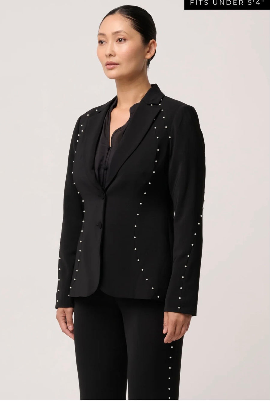 Oncewas II PETITES MARCELA PEARL EMBELLISHED VISCOSE STRETCH BLAZER - Black/Pearl