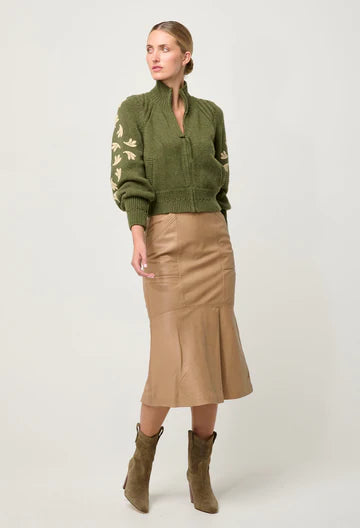 Oncewas II. CAMELA Placement Embroidered Knitted Bomber Jacket - olive