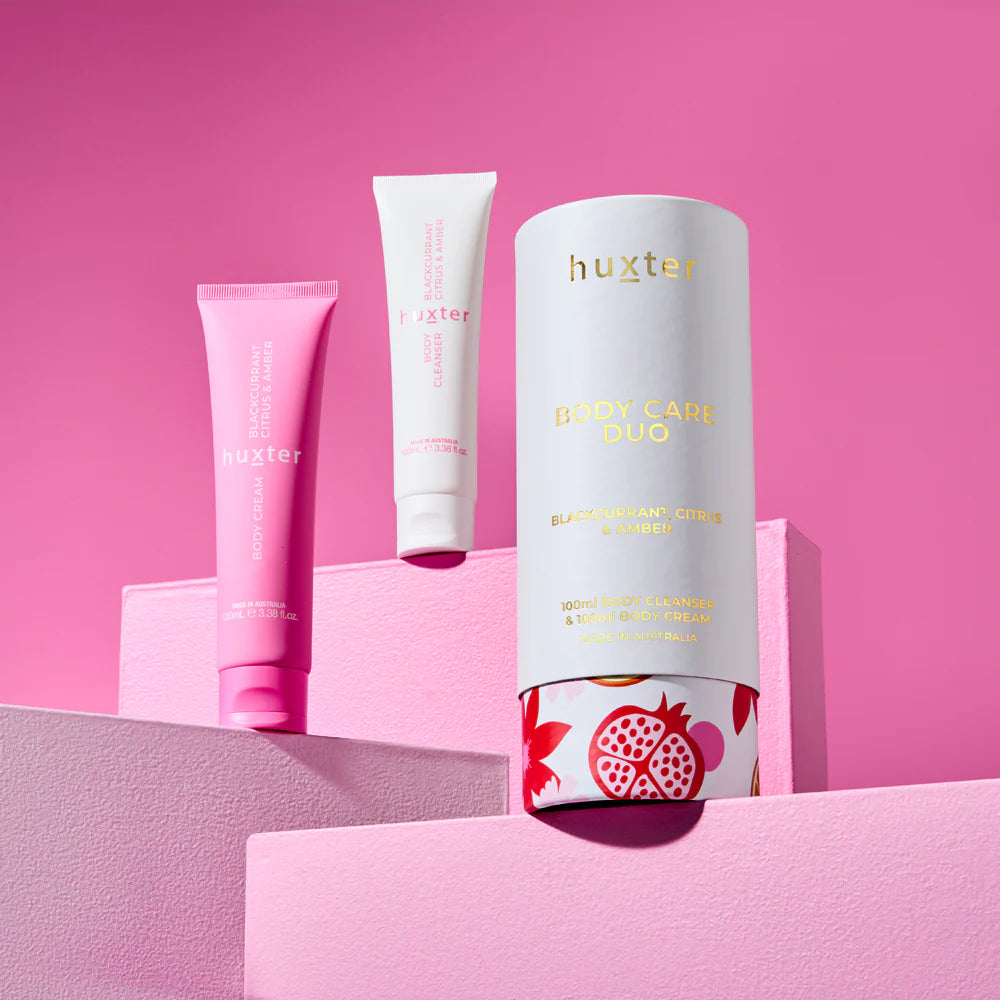 Huxter II Body Care Duo - Xmas Flowers Collection - 100ml Body Cleanser & 100ml Body Cream - Blackcurrant, Citrus & Amber