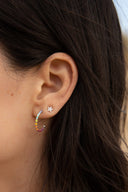 Rainbow Beaded Hoop Earrings - Yellow Gold