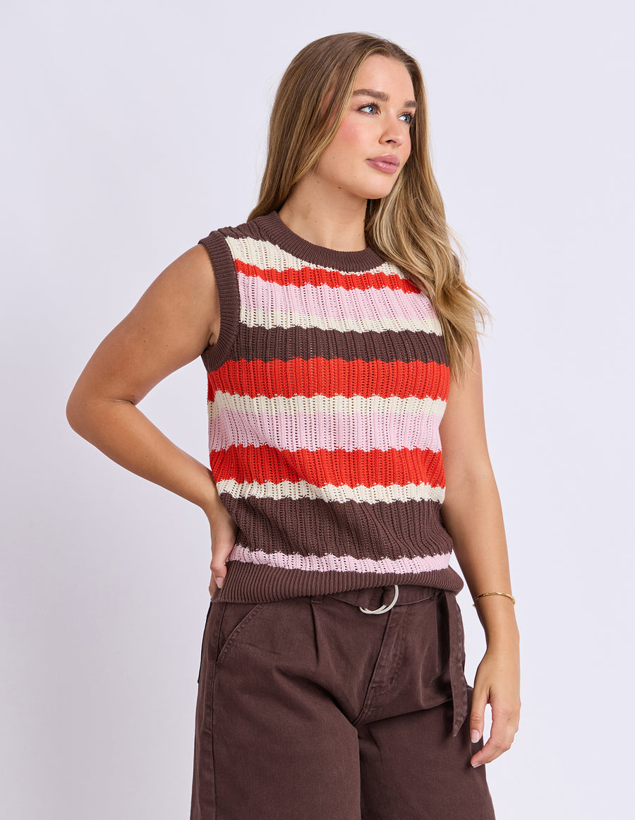 Foxwood II HAVEN STRIPE KNIT VEST TOP - Red