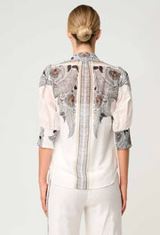 Oncewas II LELIA Silk Cotton Placement Print Collar Shirt - ivory Casablanca print