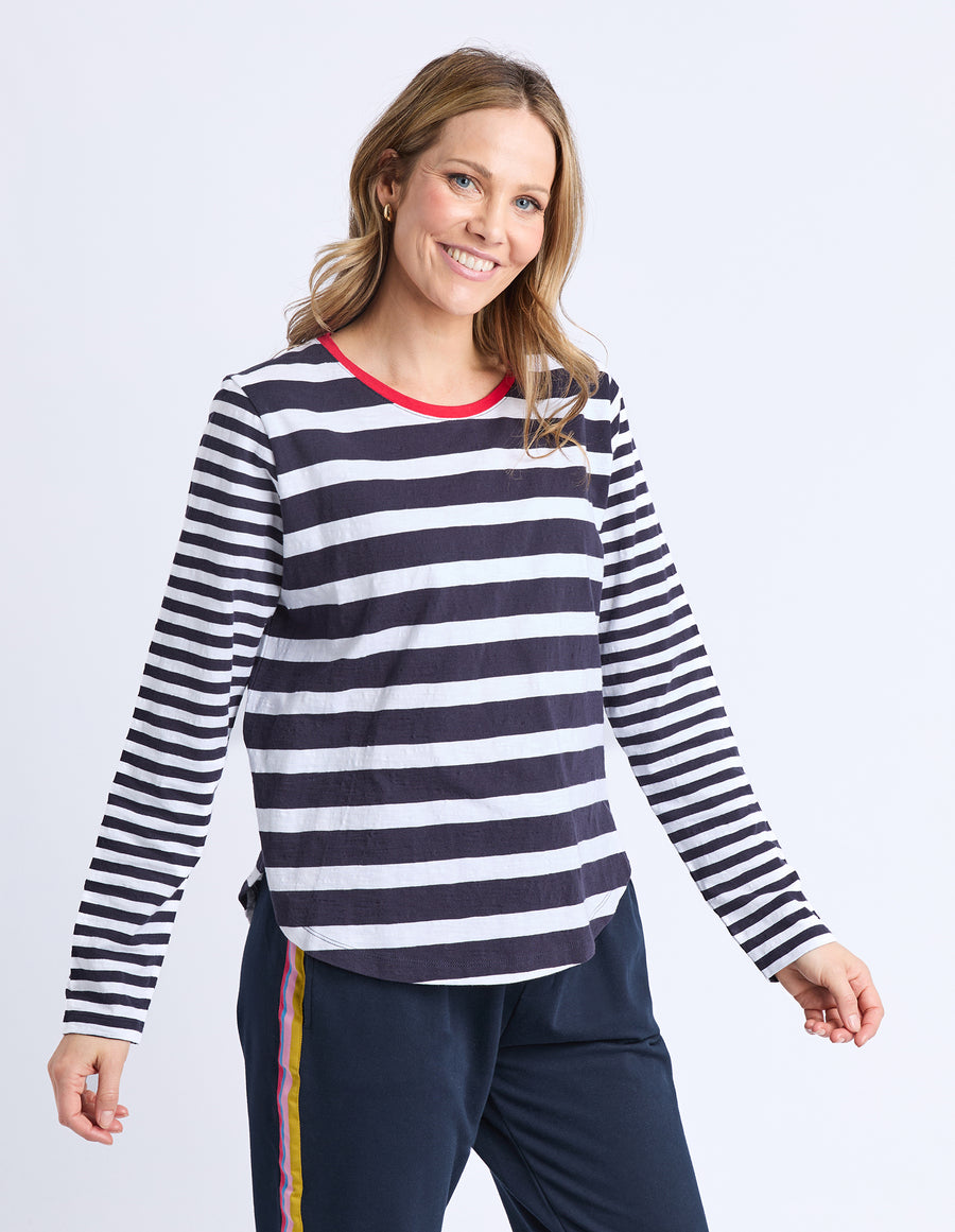 Foxwood II ALL SORTS LONG SLEEVE TOP - Midnight/White Striped